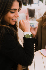 Gold Green Leather Diamond Uhr