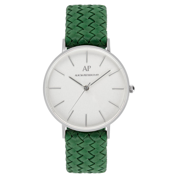 Silver White Green Diamond Uhr
