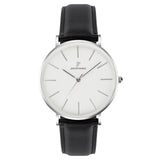 Silver White Leather Diamond Uhr