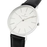 Silver White Leather Diamond Uhr