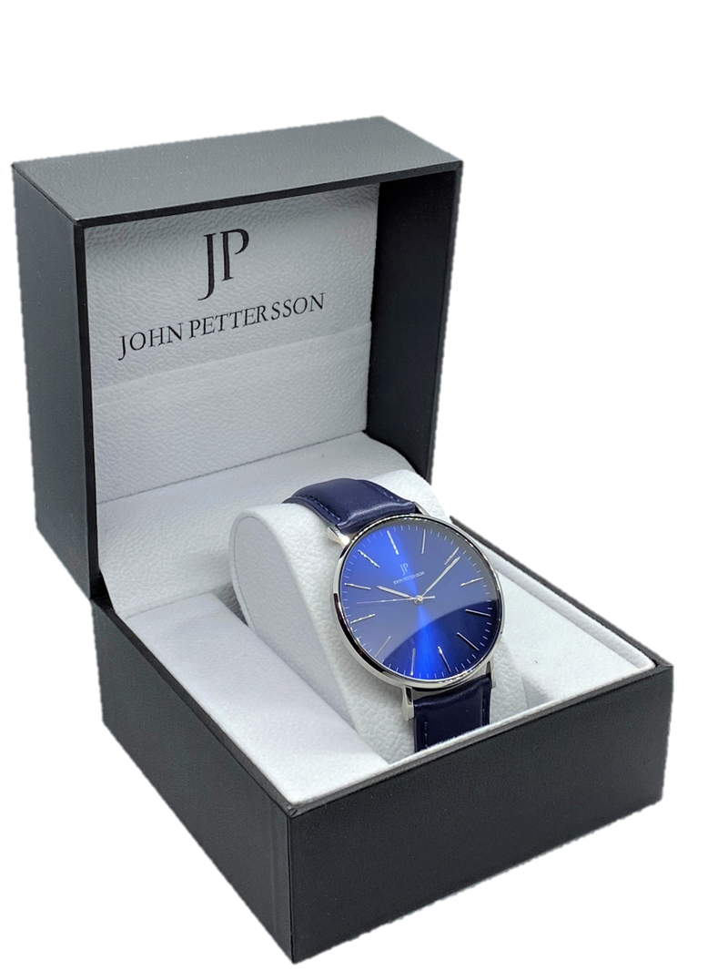 John Pettersson Silver Blue Leather Herren Armbanduhr - Unsere Herren Uhr ist das richtige Accessoire für besondere Momente im Alltag.