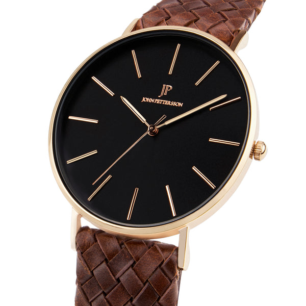 Black Roségold Leather Diamond Uhr