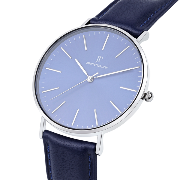 John Pettersson Silver Blue Leather Herren Armbanduhr - Unsere Herren Uhr ist das richtige Accessoire für besondere Momente im Alltag.